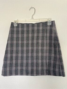 Mixxo Gray Plaid Mini Skirt with Pink Stripes, Korean Fashion, Academia Size 26